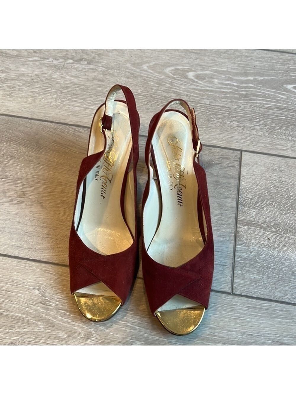 SAKS Fifth Avenue Burgundy Suede Peep Toe Slingback Heel Size 7 - Picture 4 of 12